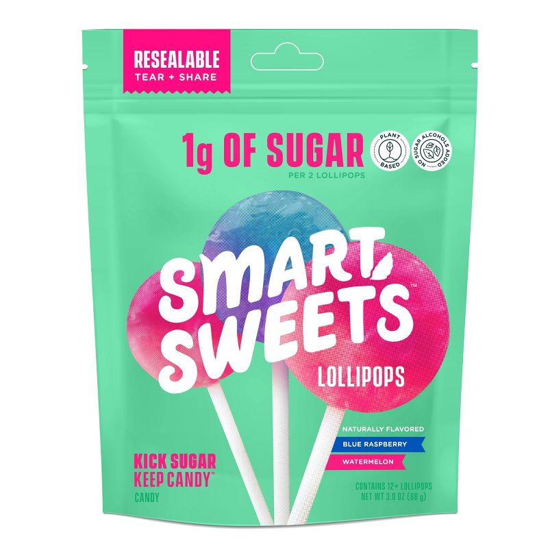 SmartSweets Lollipops, Watermelon &#38; Blue Raspberry Candy - 3oz, 1 of 10
