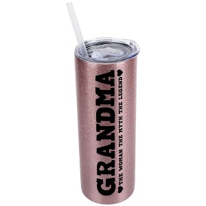 Elanze Designs Bubblegum Pink 20 Ounce Double Wall Stainless Steel Glitter Travel Tumbler With Sliding Lid And Straw, Grandma The Woman The Myth The - 1 of 4