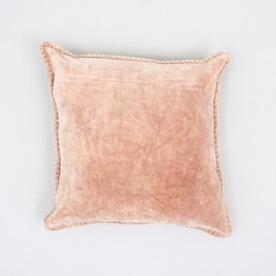 Chery Life Stonewashed Cotton Velvet Throw Pillow with Decorative Handstiched Edges-19X19"