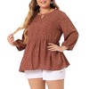 Agnes Orinda Women's Plus Size Floral Retro Keyhole Neck Lantern Summer Babydoll Blouses - 2 of 4