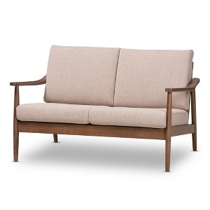 Venza Mid-Modern Walnut Wood Fabric Upholstered 2 Seater Loveseat Light Brown - Baxton Studio: Rubberwood Frame, Polyester - 1 of 4