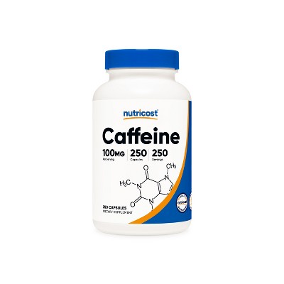 Nutricost Caffeine Pills (250 Capsules / 100mg Caffeine Anhydrous Per Serving) | Caffeine Supplement for Energy and Focus