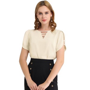 INSPIRE CHIC Women's Cutout Round Neck Cap Sleeve Casual Top - 1 of 4
