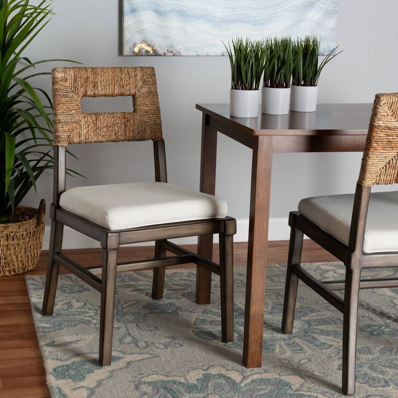 Porsha Mahogany Wood and Natural Rattan Dining Chair White/Natural Brown/Walnut Brown - Baxton Studio: Bohemian Style, Fully Assembled, Fabric Cushion, 4 of 12