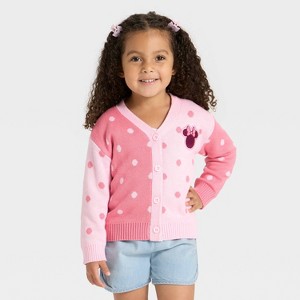 Toddler Girls' Disney Minnie Mouse Cardigan Sweater - Pink - 1 of 4