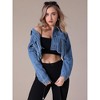 INSPIRE CHIC Women's Crop Turndown Collar Button Down Cargo Pockets Denim Jacket - 2 of 4