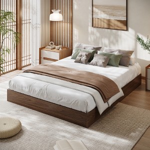 Wooden Platform Bed Frame, Wood Slats Support, No Box Spring Needed, Low Profile, No Headboard, Easy Assembly, for Small Bedrooms, Apartments - 1 of 4