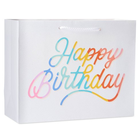Happy Birthday Favor Bags 8ct Rainbow Colors White Letters Paper