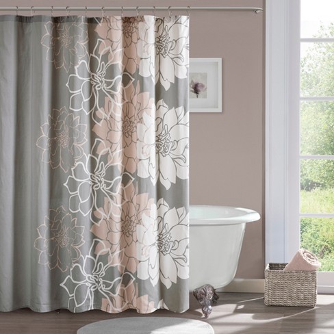 Jane Floral Cotton Shower Curtain Gray/blush - Madison Park : Target
