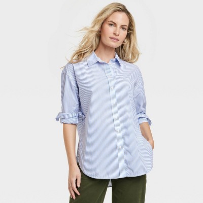 Women's Oversized Long Sleeve Collared Button-down Shirt - Universal Thread™  Blue Striped Xl : Target