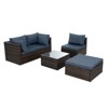 GlasFlength 5PCS Patio Seating Rattan Furniture Set Sectional Sofa Cushioned Garden, Tempered Glass Table, Blue, 28.94"*28.55"*24.8" - 2 of 4