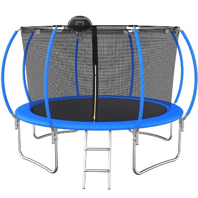 BestParts 12ft trampoline with basketball hoop trampoline, heavy duty outdoor trampoline for kids and adults, pumpkin style beng'chuang, blue