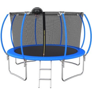BestParts 12ft trampoline with basketball hoop trampoline, heavy duty outdoor trampoline for kids and adults, pumpkin style beng'chuang, blue - 1 of 4