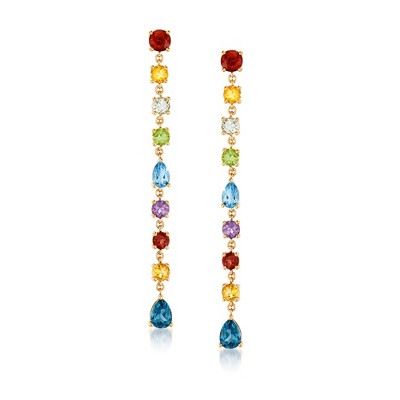 Ross-Simons 6.90 ct. t.w. Multi-Gemstone Linear Drop Earrings in 18kt Gold Over Sterling
