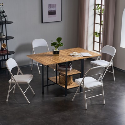 DOMETOUR 4pcs Elegant Foldable Iron & PVC Chairs for Convention & Exhibition White