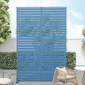 PexFix 72 in. x 47 in. Blue Metal Freestanding Privacy Screen Garden Fence For Deck Patio Balcony Outdoor Privacy Panel Louvered Design - 1 of 4
