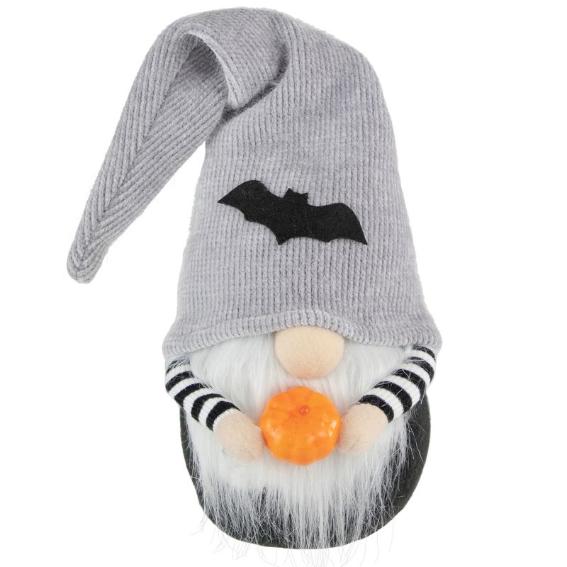 Northlight 9.5" Black and Gray Standing Gnome with Pumpkin Halloween Decoration, 1 of 6