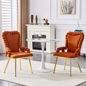 Velvet Dining Chair Set of 2, Upholstered Armrests Chair with Metal Legs, High Back Accent Chairs for Kitchen or Dining Room-Koiai - 1 of 4