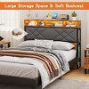 Full Size Bed Headboard with Wood Bookcase, Charging Station, LED Light, Adjustable Height, Rustic Brown and Black - 4 of 4