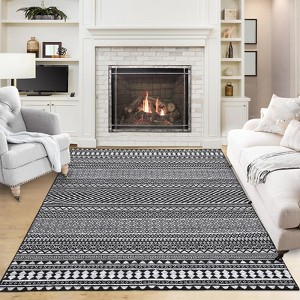 Washable Rugs 5x7 Non Slip - Modern Geometric Area Rug for Living Room, Black Neutral Low Pile Carpet with Anti-Skid Backing, Soft Contemporary Rug - 1 of 4