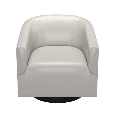 Dove Gray Faux Leather Swivel Barrel Chair with Wood Base