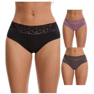 INSPIRE CHIC Women's Lace Mid Waisted Soft Breathable Briefs Underwear 3 Packs - 1 of 4