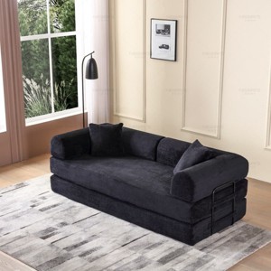 Convertible Sofa Couch with Cylindrical Pillows, Corduroy Folding Floor Sofa with Fixed-Shape Frame for Living Room-Maison Boucle - 1 of 4