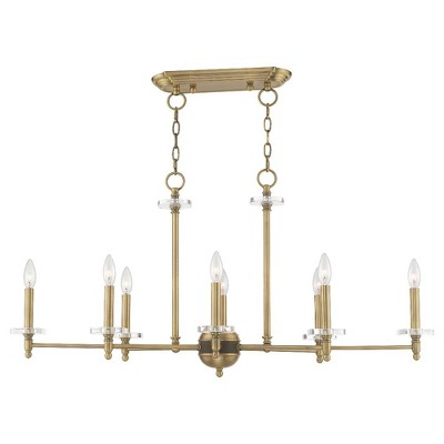 Antique Brass 8-Light Chandelier with Clear Crystal Bobeches