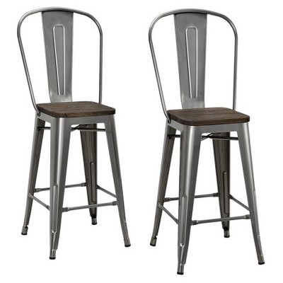 Luxor 30" Gray Industrial Counter Stool with Wood Seat - Set of 2