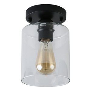 YANSUN Retro 5.51 in. 1-Light Black Vintage Semi-Flush Mount with Clear Glass Shade and No Bulb Included - 1 of 1