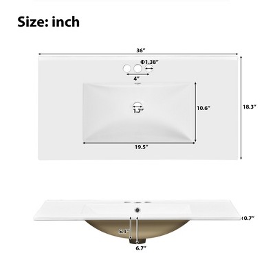 Mshliw 36" Modern Bathroom Vanity with Ceramic Sink, 4 Drawers, 2 Doors, Soft Close, Solid Wood Frame, Freestanding Design