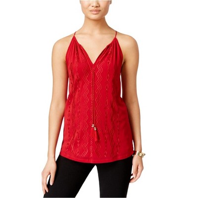 I.N.C International Concepts Womens Embroidered Sleeveless Blouse Top, Red, Small
