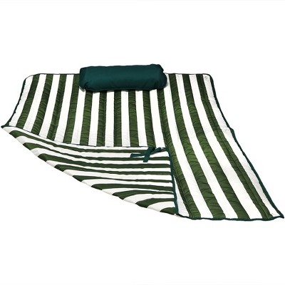 Sunnydaze Outdoor Weather-Resistant Polyester Quilted Hammock Cushion Pad and Hammock Pillow with Ties - Green/White Stripe