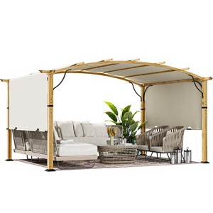 HAPPATIO 10' x13' Outdoor Retractable Pergola, Aluminum Wood Grain Pergola with Canopy, Arched Roof with Sun Shade Canopy - 1 of 4
