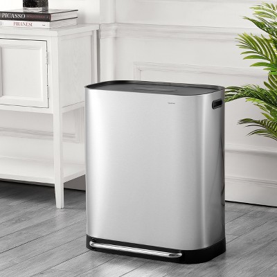 16-Gallon Stainless Steel Kitchen Trash Can with Pedal and Side Bin
