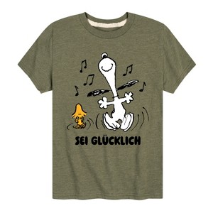 Boys' - Peanuts - Snoopy and Woodstock Be Happy German Short Sleeve Graphic T-Shirt - 1 of 4