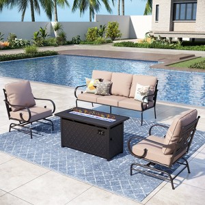 Captiva Designs 4pc Extra Large Metal Outdoor Patio Fire Pit Set with Rocking Pattern-back Chairs - 1 of 4
