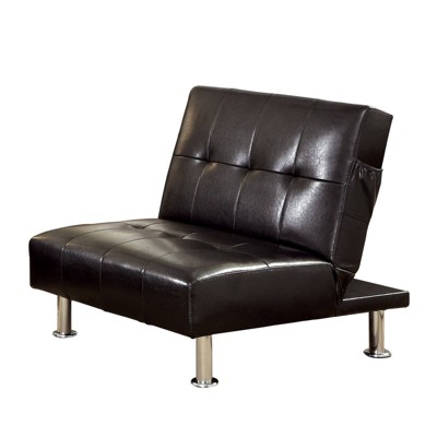 Convertible Leatherette Chair with Tufted Design and Side Pockets Black - Benzara