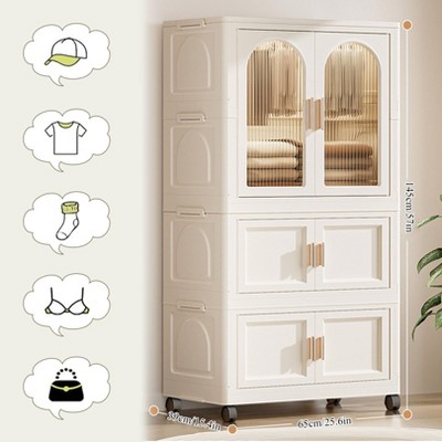 Vynxaria 25.59" Side Wide Folding Wardrobe with Magnetic Door & Wheels