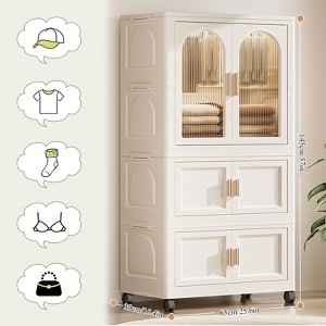 Vynxaria 25.59" Side Wide Folding Wardrobe with Magnetic Door & Wheels - 1 of 4
