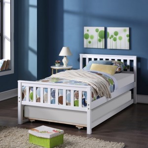 RISOKEYS Twin Size Bed Frame with Twin Size Trundle:  with Headboard & Footboard  for Small Bedrooms & Guest Rooms - No Box Spring Needed - 1 of 4