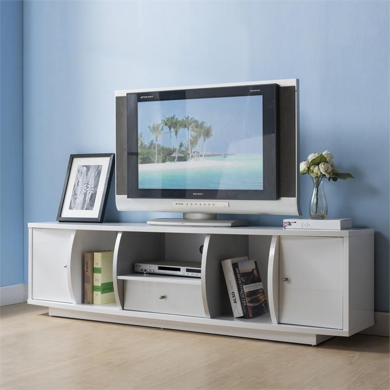 Gather Contemporary Wood 72-Inch TV Stand in Glossy White - Furniture of America, 2 of 8