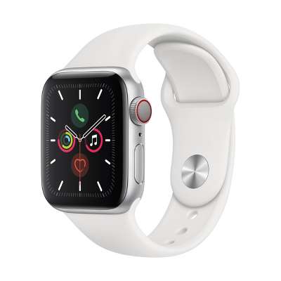 Apple Watch Series 5 GPS + Cellular, 44mm Silver Aluminum Case with White Sport Band