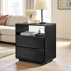 Mid Century Modern Nightstand with Charging Station, 2 Solid Wood Drawers & Open Shelf, Louver Design End Table with Outlet Hole - 2 of 4