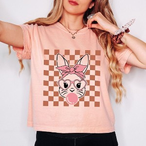 Simply Sage Market Women's Checkered Bunny Short Sleeve Relaxed Fit Cropped Tee - 1 of 4