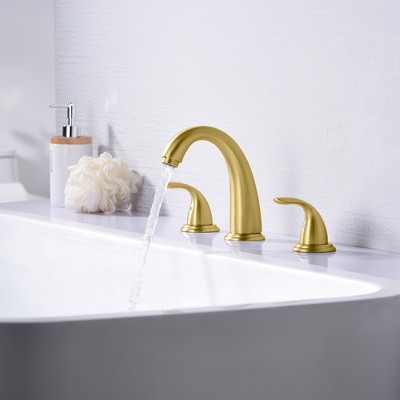 Brushed Gold 3-Hole Roman Tub Faucet with Brass Handles