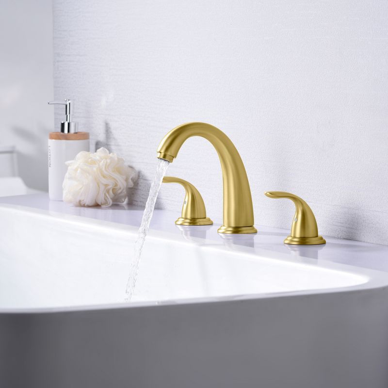 Sumerain 3 Hole Widespread Roman Tub Faucet Brushed Gold with with Brass Rough in Valve, High Flow, 4 of 8