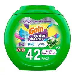 Gain Flings Super Fresh 3-in-1 with Febreze and Oxi Odor Defense Liquid Laundry Detergent Pacs - 31oz/42ct
