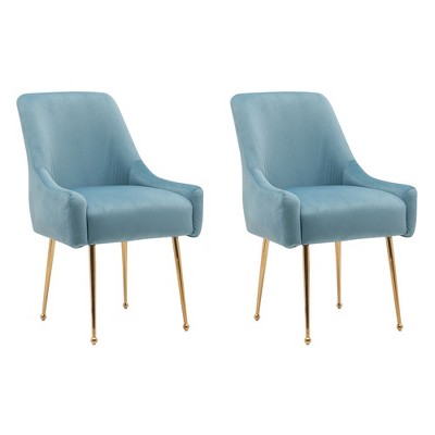 Tufted Velvet Golden Legs Dining Chair with Pulling Handle and Adjustable Foot Nails(Set of 2)