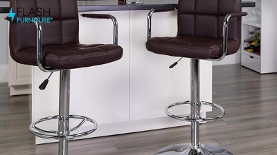 Burgundy Adjustable Height Swivel Bar Stool with Chrome Base